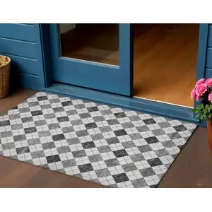 Photo of Gray And Ivory Geometric Washable Indoor Outdoor Area Rug