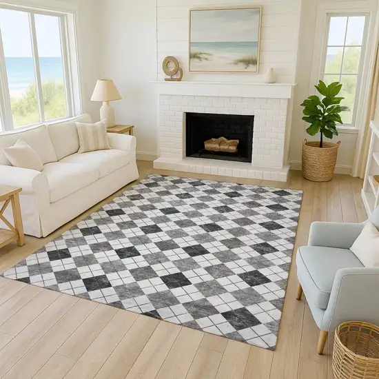 Gray And Ivory Geometric Washable Indoor Outdoor Area Rug Photo 8