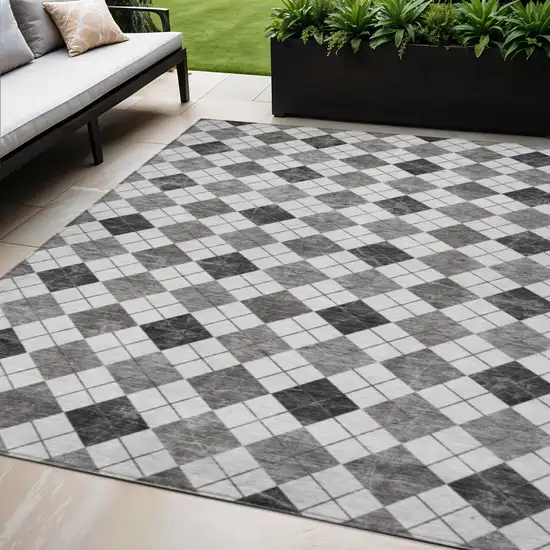 Gray And Ivory Geometric Washable Indoor Outdoor Area Rug Photo 1