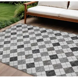 Photo of Gray And Ivory Geometric Washable Indoor Outdoor Area Rug