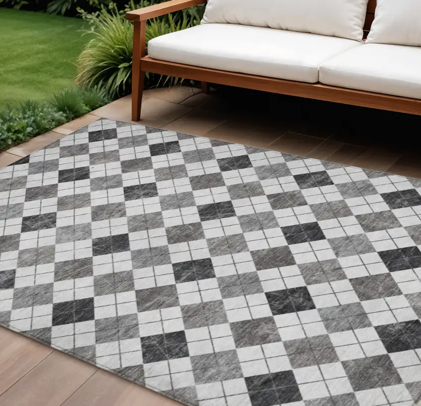 Gray And Ivory Geometric Washable Indoor Outdoor Area Rug Photo 1