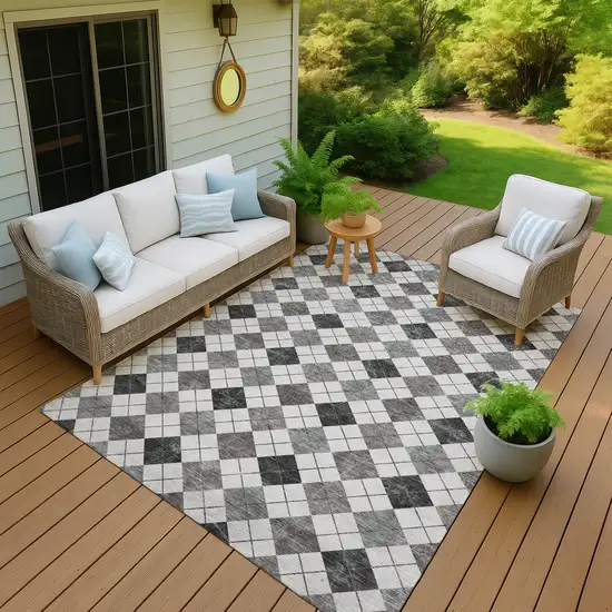 Gray And Ivory Geometric Washable Indoor Outdoor Area Rug Photo 6