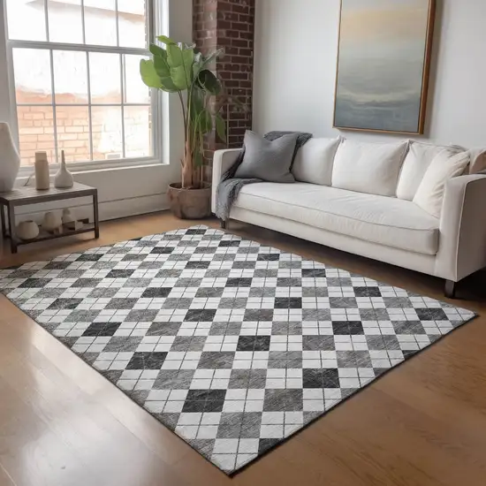 Gray And Ivory Geometric Washable Indoor Outdoor Area Rug Photo 9