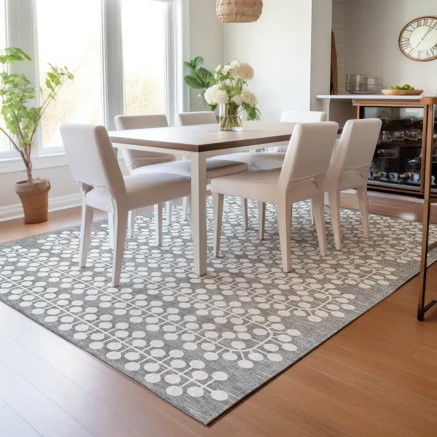 Gray And Ivory Geometric Washable Indoor Outdoor Area Rug Photo 9