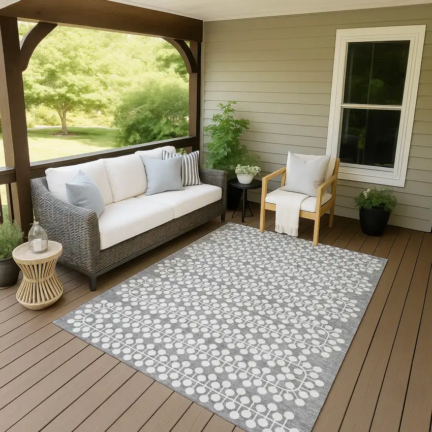 Gray And Ivory Geometric Washable Indoor Outdoor Area Rug Photo 7