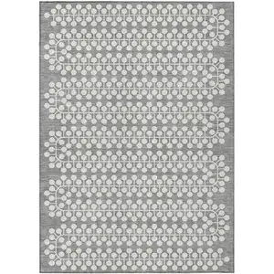 Photo of Gray And Ivory Geometric Washable Indoor Outdoor Area Rug