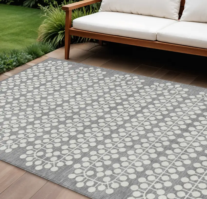 Gray And Ivory Geometric Washable Indoor Outdoor Area Rug Photo 1