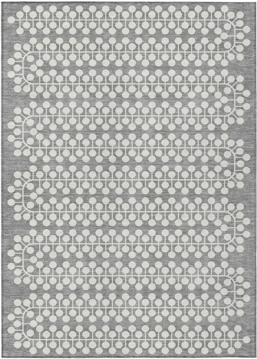 Gray And Ivory Geometric Washable Indoor Outdoor Area Rug Photo 2