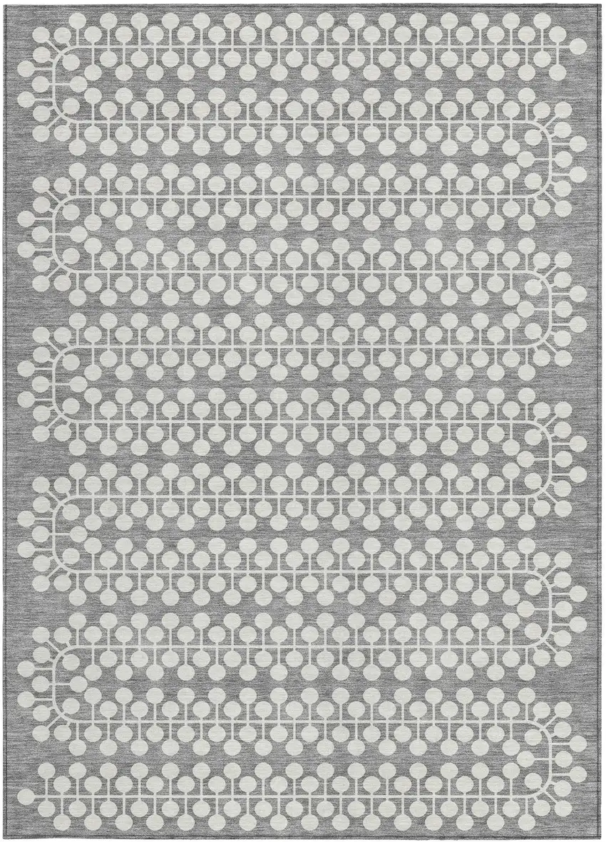 Gray And Ivory Geometric Washable Indoor Outdoor Area Rug Photo 5