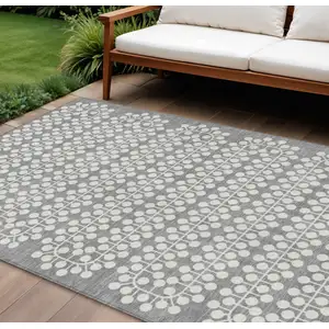 Photo of Gray And Ivory Geometric Washable Indoor Outdoor Area Rug