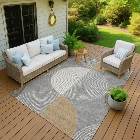 Gray And Ivory Geometric Washable Indoor Outdoor Area Rug Photo 9