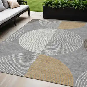 Photo of Gray And Ivory Geometric Washable Indoor Outdoor Area Rug
