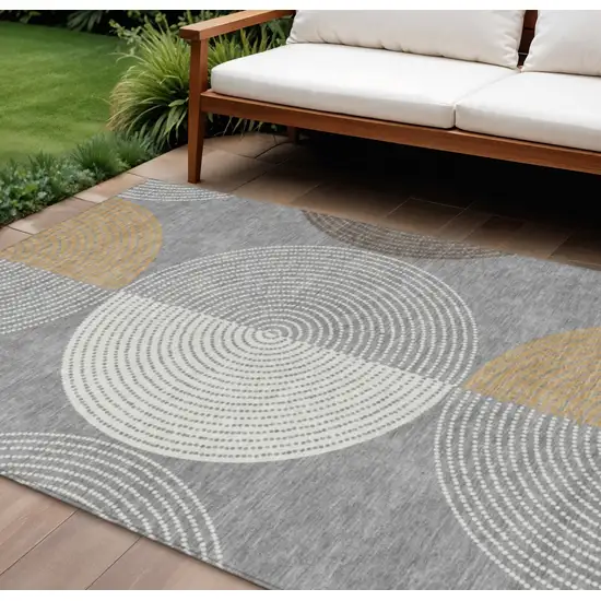 Gray And Ivory Geometric Washable Indoor Outdoor Area Rug Photo 1