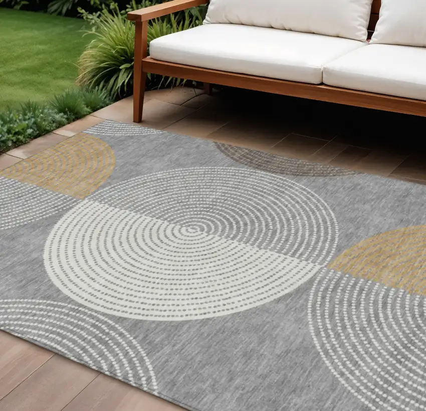 Gray And Ivory Geometric Washable Indoor Outdoor Area Rug Photo 1