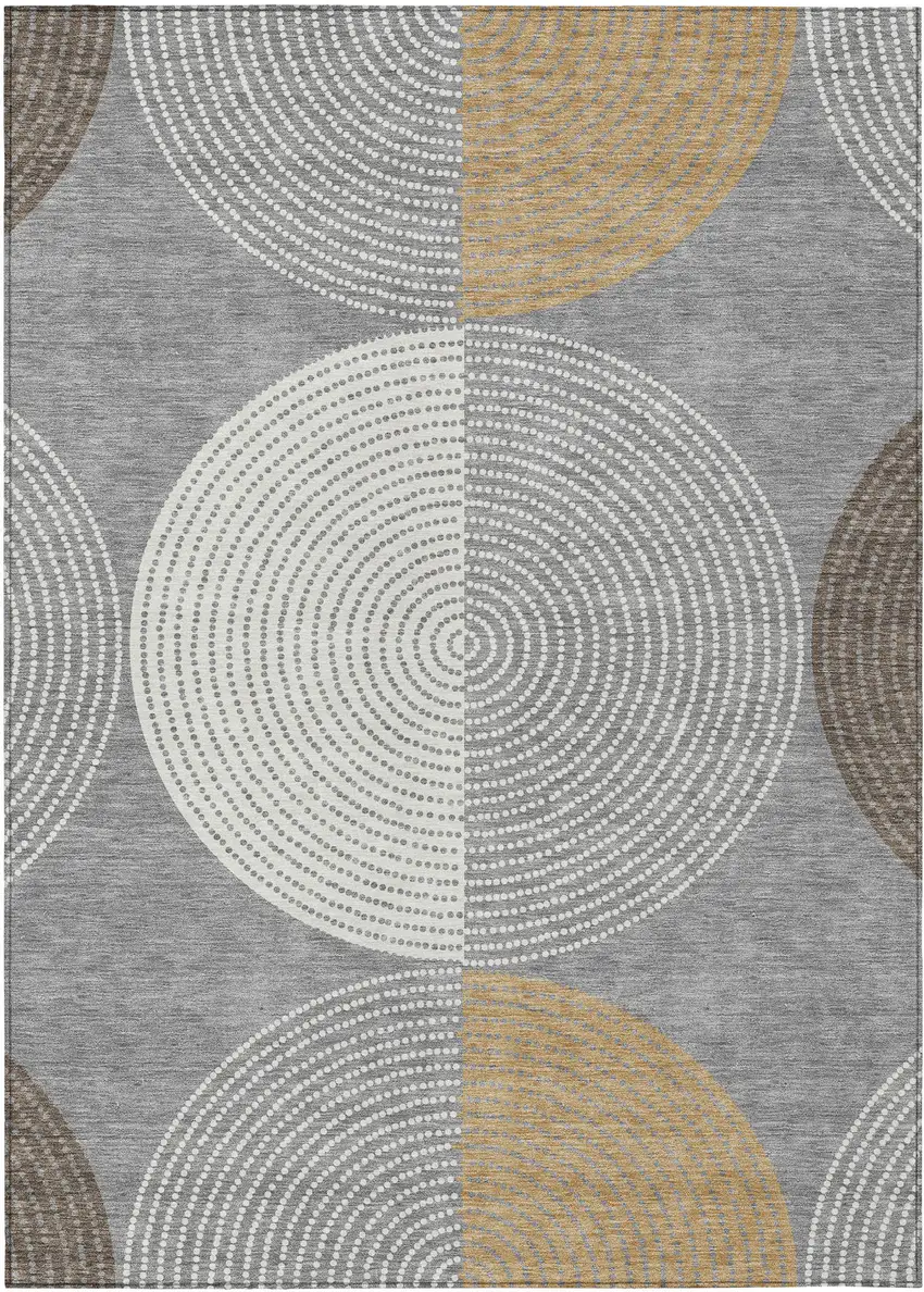 Gray And Ivory Geometric Washable Indoor Outdoor Area Rug Photo 2