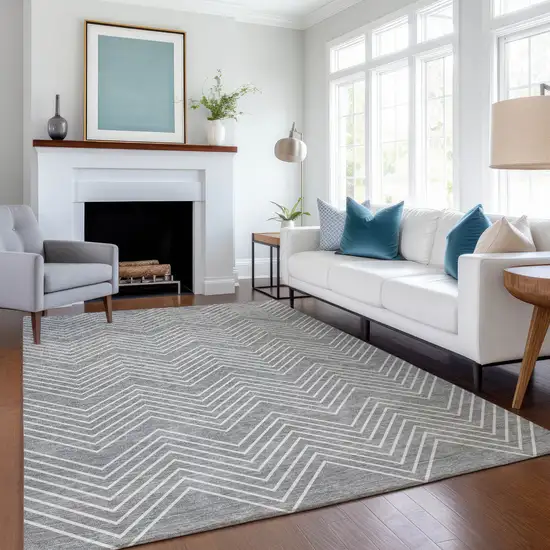 Gray And Ivory Geometric Washable Indoor Outdoor Area Rug Photo 6