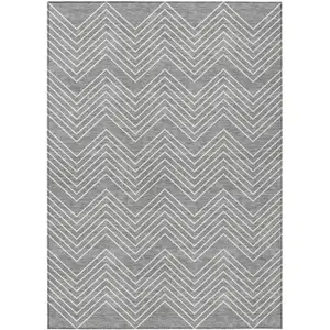 Photo of Gray And Ivory Geometric Washable Indoor Outdoor Area Rug