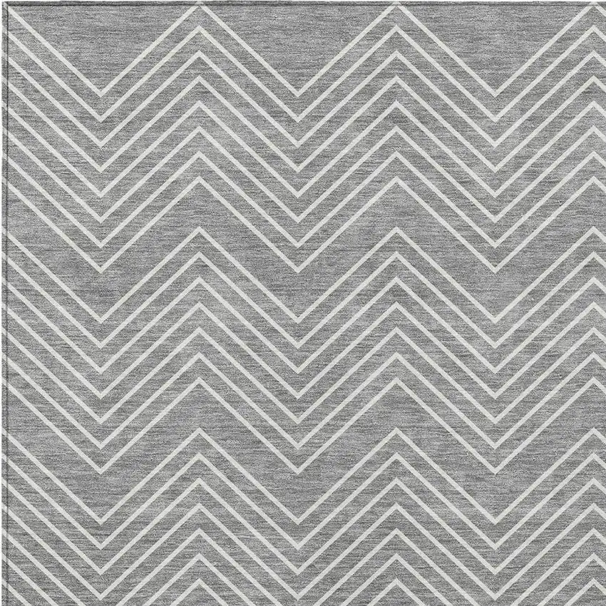 Gray And Ivory Geometric Washable Indoor Outdoor Area Rug Photo 2