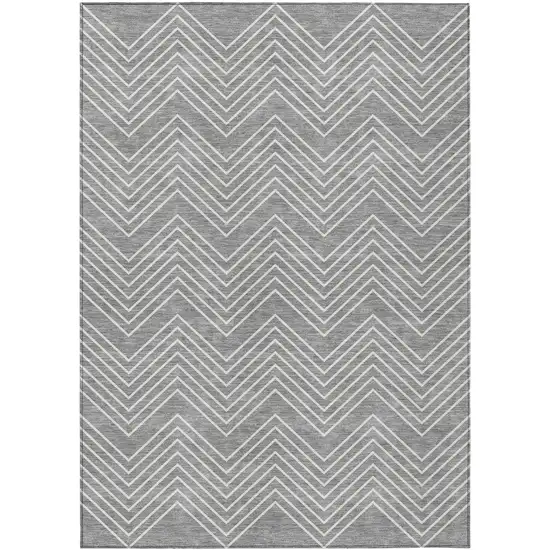 Gray And Ivory Geometric Washable Indoor Outdoor Area Rug Photo 1