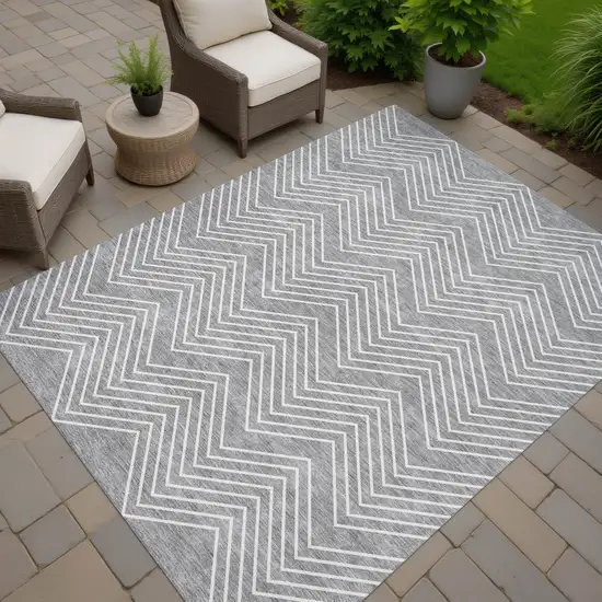 Gray And Ivory Geometric Washable Indoor Outdoor Area Rug Photo 7
