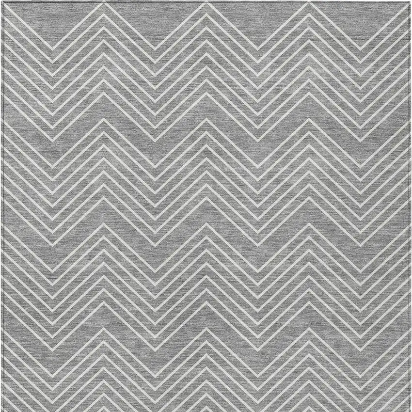 Gray And Ivory Geometric Washable Indoor Outdoor Area Rug Photo 3