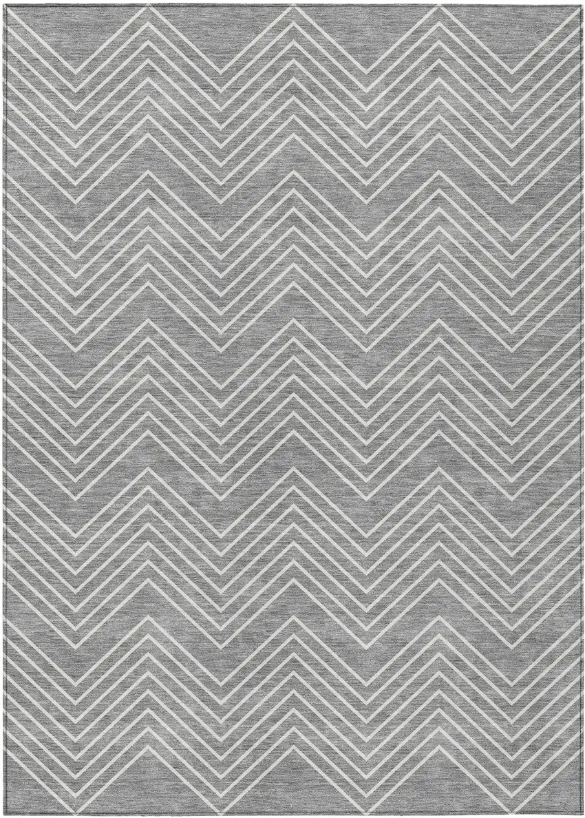 Gray And Ivory Geometric Washable Indoor Outdoor Area Rug Photo 1