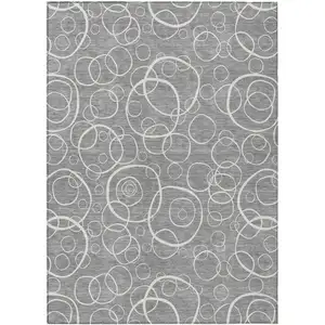 Photo of Gray And Ivory Geometric Washable Indoor Outdoor Area Rug