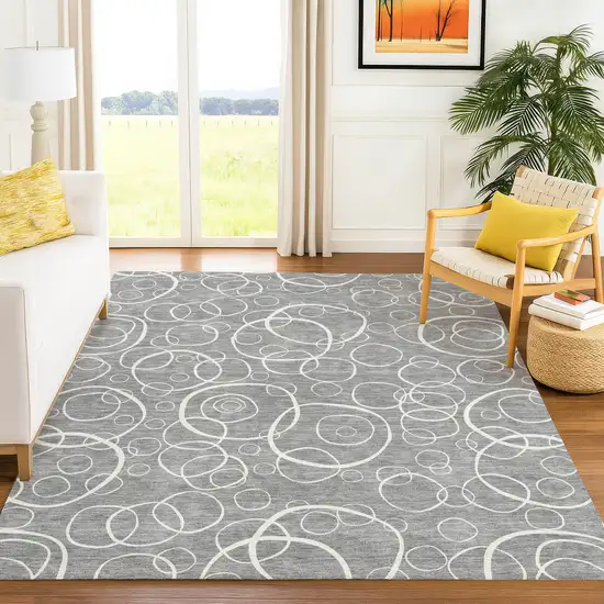 Gray And Ivory Geometric Washable Indoor Outdoor Area Rug Photo 5