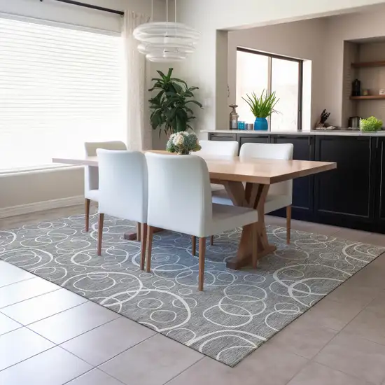 Gray And Ivory Geometric Washable Indoor Outdoor Area Rug Photo 6