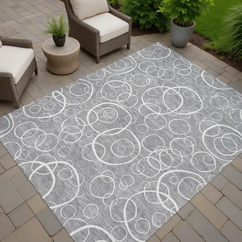 Gray And Ivory Geometric Washable Indoor Outdoor Area Rug Photo 6