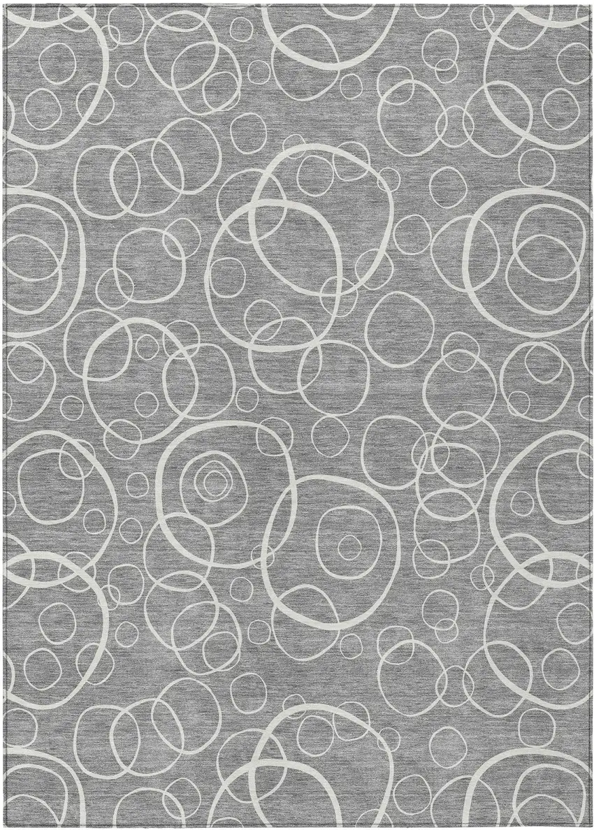 Gray And Ivory Geometric Washable Indoor Outdoor Area Rug Photo 1