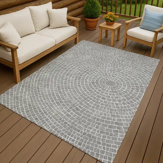 Gray And Ivory Geometric Washable Indoor Outdoor Area Rug Photo 4