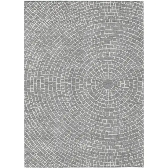 Gray And Ivory Geometric Washable Indoor Outdoor Area Rug Photo 1