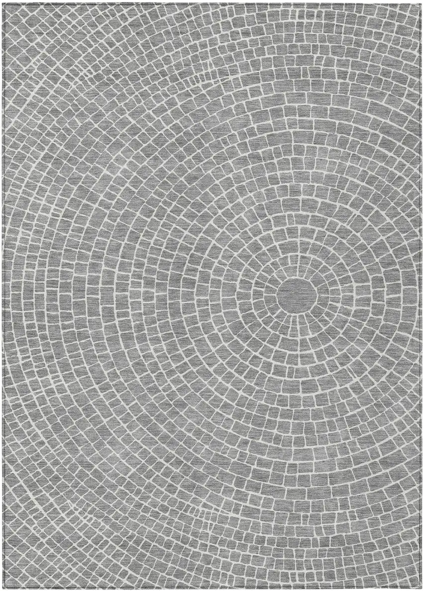 Gray And Ivory Geometric Washable Indoor Outdoor Area Rug Photo 1