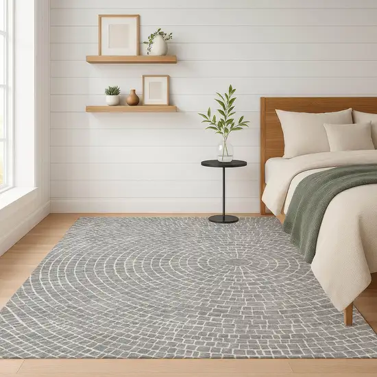 Gray And Ivory Geometric Washable Indoor Outdoor Area Rug Photo 6