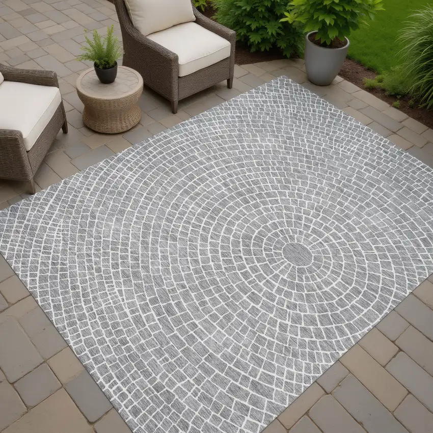 Gray And Ivory Geometric Washable Indoor Outdoor Area Rug Photo 7