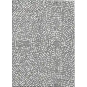 Photo of Gray And Ivory Geometric Washable Indoor Outdoor Area Rug