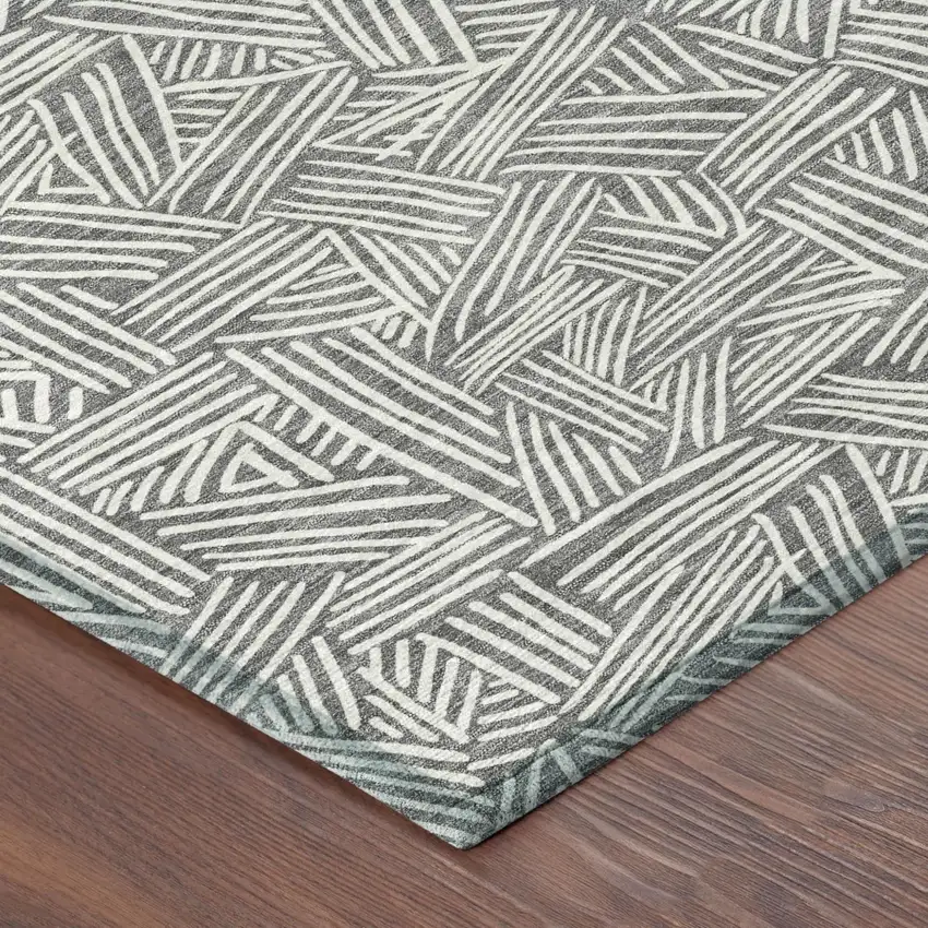 Gray And Ivory Geometric Washable Indoor Outdoor Area Rug Photo 7