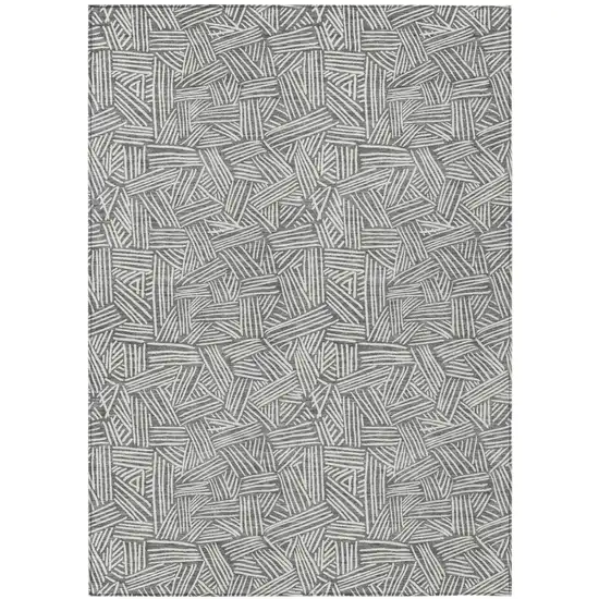 Gray And Ivory Geometric Washable Indoor Outdoor Area Rug Photo 2