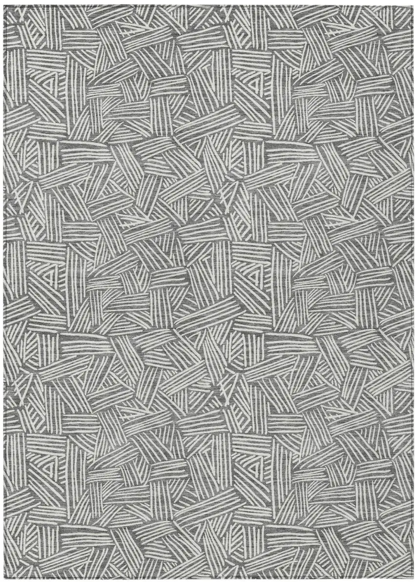 Gray And Ivory Geometric Washable Indoor Outdoor Area Rug Photo 2