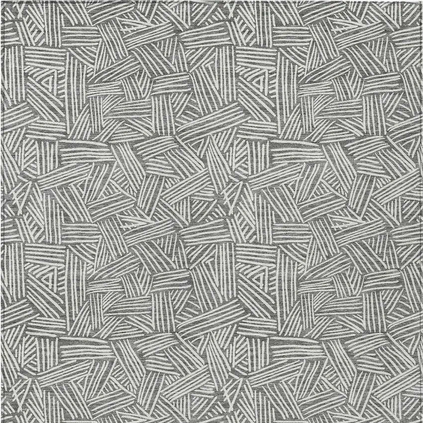 Gray And Ivory Geometric Washable Indoor Outdoor Area Rug Photo 4