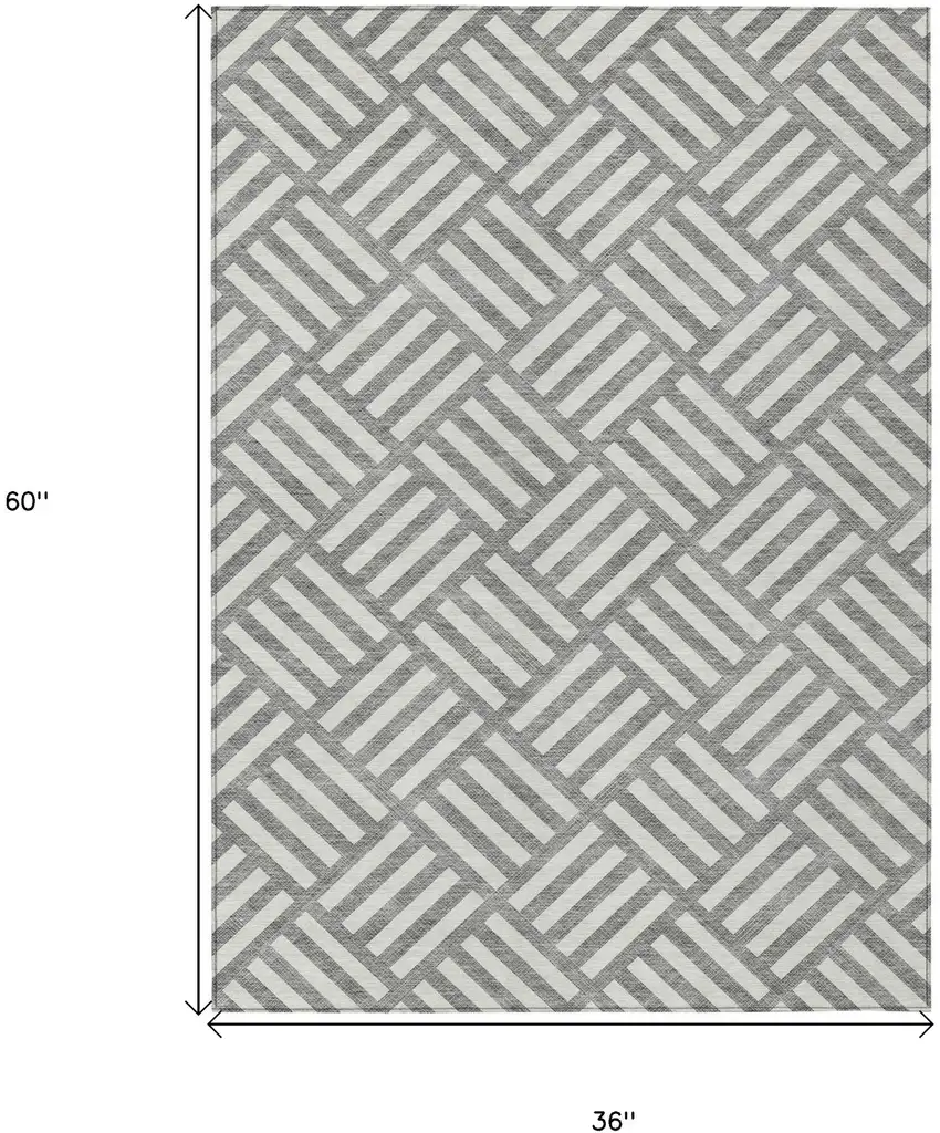 Gray And Ivory Geometric Washable Indoor Outdoor Area Rug Photo 3