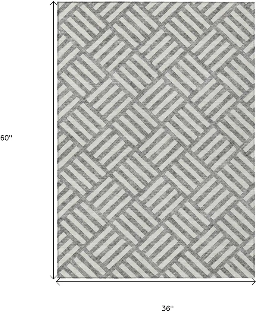 Gray And Ivory Geometric Washable Indoor Outdoor Area Rug Photo 3