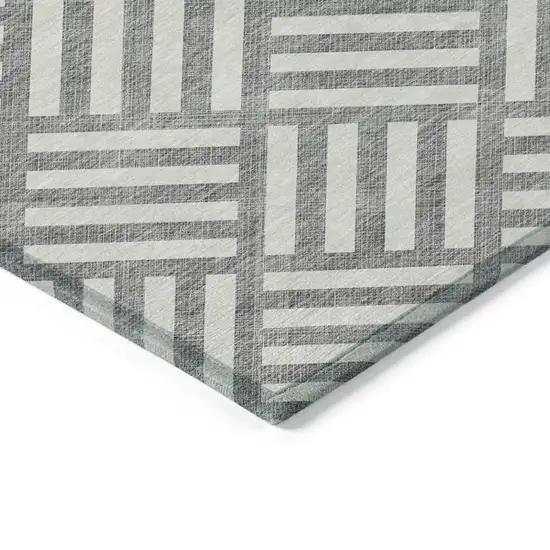 Gray And Ivory Geometric Washable Indoor Outdoor Area Rug Photo 4