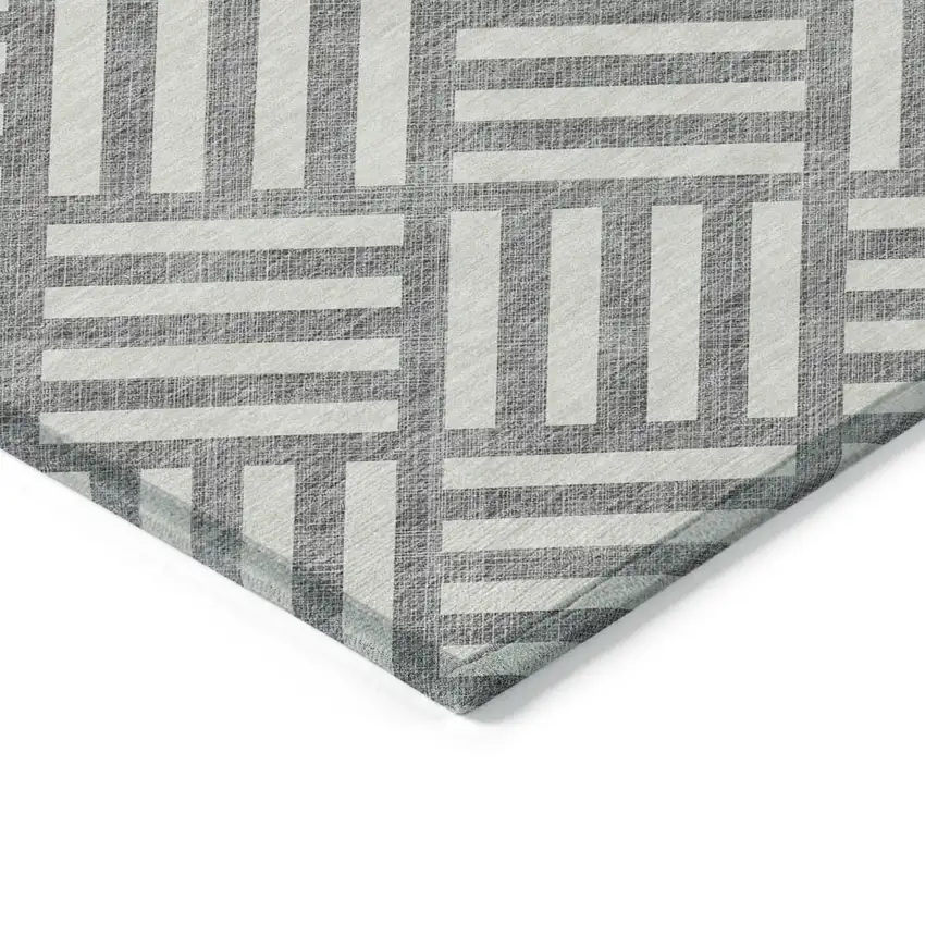 Gray And Ivory Geometric Washable Indoor Outdoor Area Rug Photo 4
