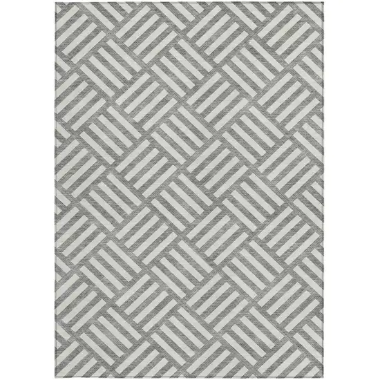 Gray And Ivory Geometric Washable Indoor Outdoor Area Rug Photo 5