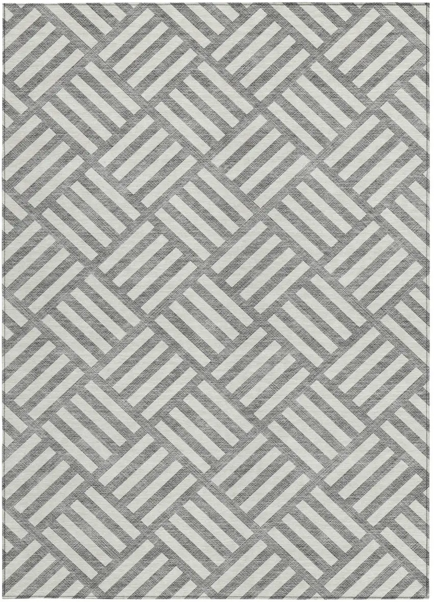 Gray And Ivory Geometric Washable Indoor Outdoor Area Rug Photo 5
