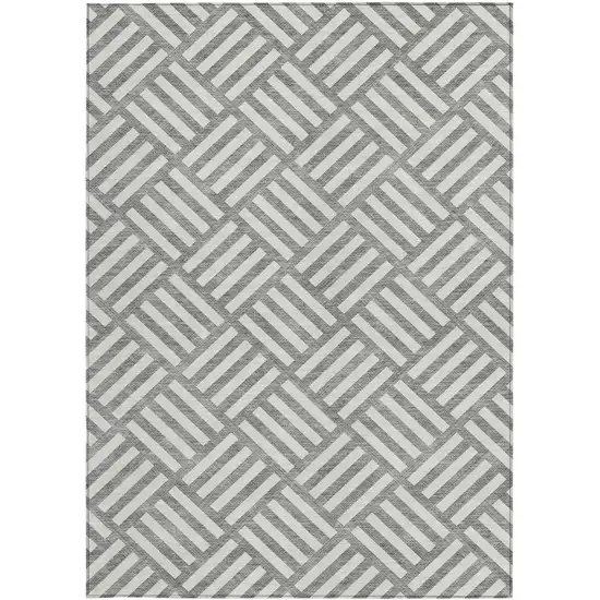 Gray And Ivory Geometric Washable Indoor Outdoor Area Rug Photo 5