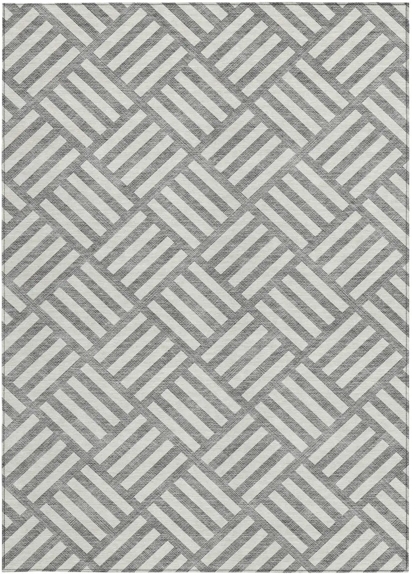 Gray And Ivory Geometric Washable Indoor Outdoor Area Rug Photo 5
