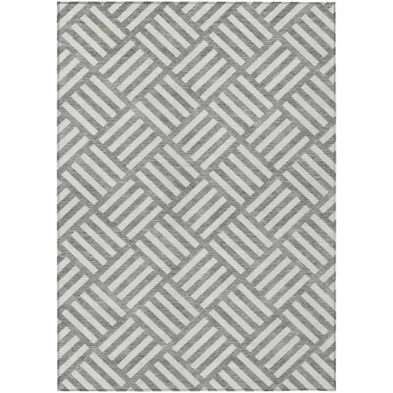 Gray And Ivory Geometric Washable Indoor Outdoor Area Rug Photo 2